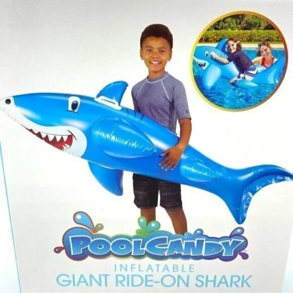Pool Candy Inflatable Giant Ride on Shark Float New